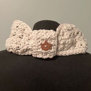 Cream Handmade Crochet Headband With Wooden Maple Leaf